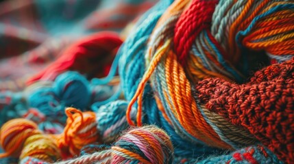 Close up of knitting yarn and hobby concept