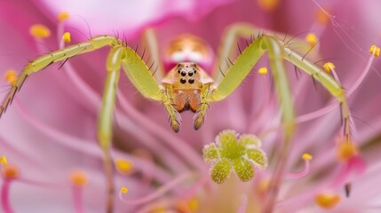 Close up of Java Lynx Spider on pink flower