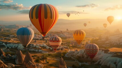 Fototapeta premium Colorful Hot Air Balloons Flying Over Cappadocia. AI generated illustration.
