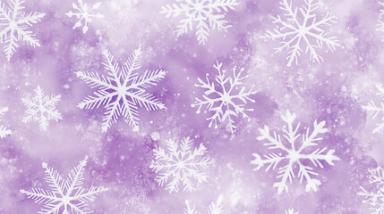 Snow-covered lavender background with delicate white snowflakes, forming a soothing Christmas winter design. The lavender hue adds a gentle, festive charm.
