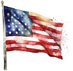 watercolor illustration of the United States of America flags on a white background