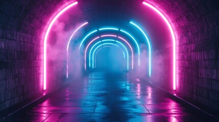 Futuristic Neon-Lit Tunnel in Vibrant Colors