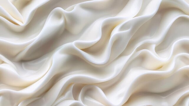 Seamless loop of Yogurt, cream or silk background. Liquid white paint wavy flow pattern endless movement animation.