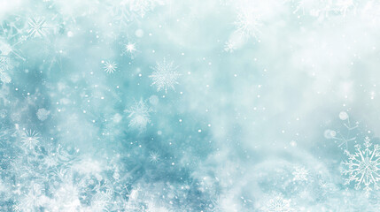 Obraz premium A snowy abstract background with a soft gradient from white to pale blue, featuring delicate snowflakes scattered across the surface. The subtle design adds a touch of winter magic.