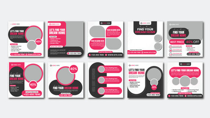 Set of creative corporate Social media post template square banner poster flyer carousal ads