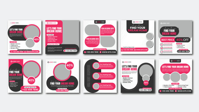 Set of creative corporate Social media post template square banner poster flyer carousal ads