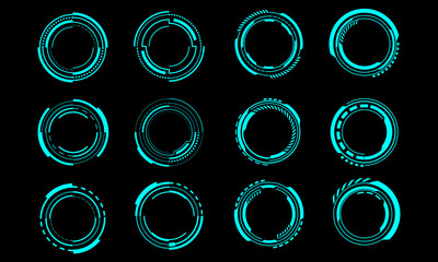 Set of sci fi blue circle user interface elements technology futuristic design modern creative on black background vector