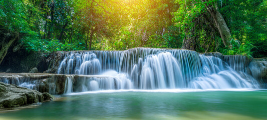 Beauty in nature, amazing waterfall in tropical forest of national park, Thailand
