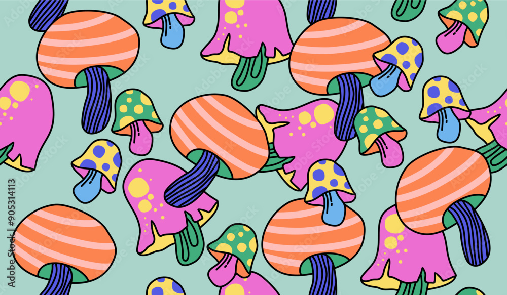 Wall mural Cute mushroom pattern background vector design