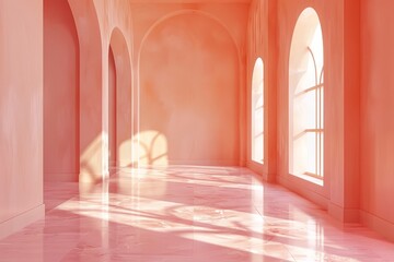 Fototapeta premium Empty peach color room interior, Generative AI