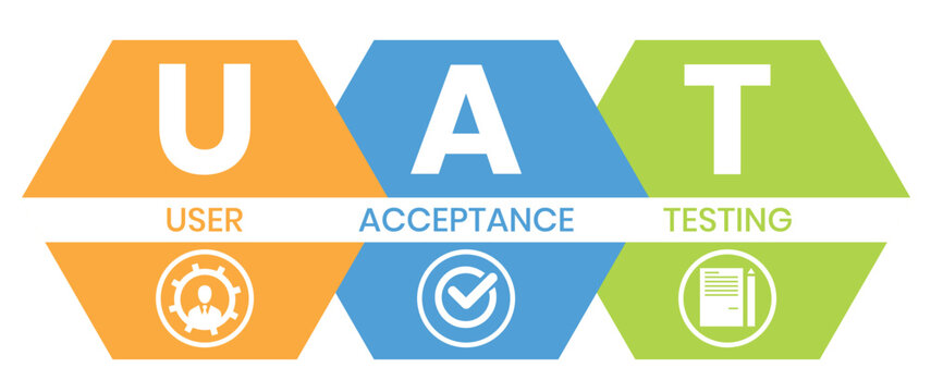 UAT or User Acceptance Testing for testing program in software development life cycle of concept design with illustration design on isolated white background
