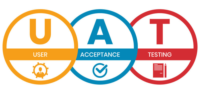 UAT or User Acceptance Testing for testing program in software development life cycle of concept design with illustration design on isolated white background
