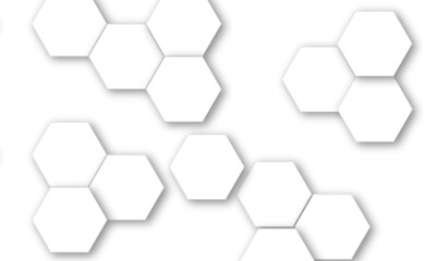 Abstract white and gray hexagon technology lines background. Abstract white and grey color hexagonal geometric background with copy space. Abstract white lines background.