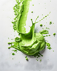 Top View Green smoothie splash on white surface