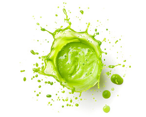 Top View Green smoothie splash on white surface