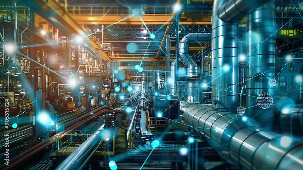 Poster industrial network concept factory automation digital transformation wide image for banners advertis
