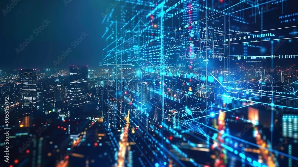 Leinwandbilder smart city and digital transformationbig data connection technology telecommunication and communicat