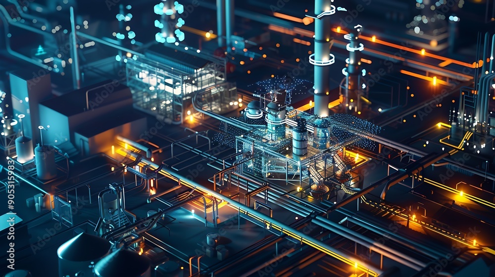 Poster Modern factory and communication network concept Telecommunication IoT Internet of Things ICT Information communication Technology 5G Smart factory Digital transformation : Generative AI