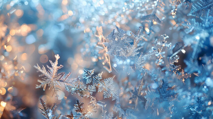 A snowy abstract background with a glittering effect, showcasing sparkling snowflakes and icy textures. The shimmering design adds a festive and magical touch.