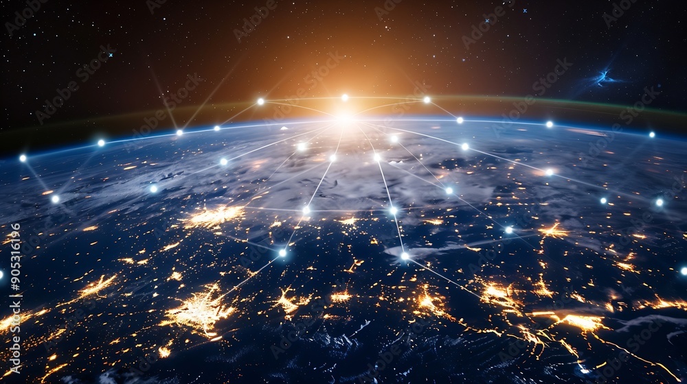 Leinwandbilder global world network and communication technology conceptbig dataiot solutionnew normaldigital twinv