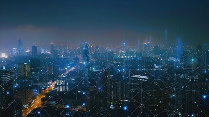 Wireless network and Connection technology concept with Abstract Bangkok city background in panorama view : Generative AI