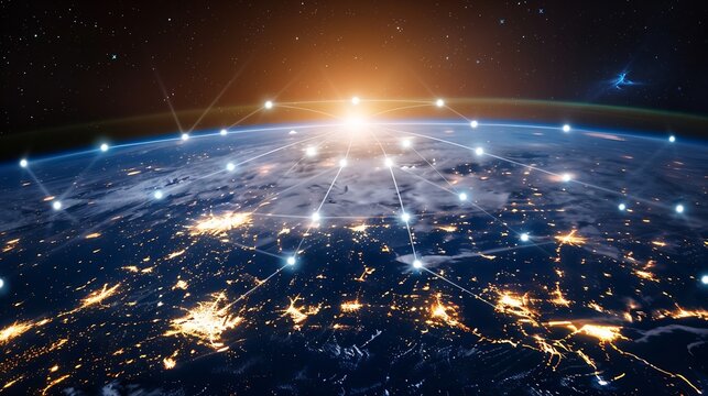 Global world network and Communication technology conceptbig dataiot Solutionnew normaldigital twinvrwireless and 5g for internet business on earthElements of this image furnished by N : Generative AI