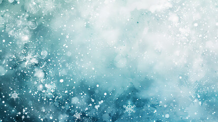 Fototapeta premium A snowy abstract background with a light, airy texture, featuring delicate snowflakes against a pale blue gradient. The subtle patterns create a serene winter ambiance.