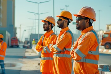 Construction Workers Standing in Formation