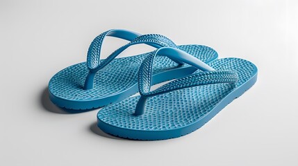 Blue flip flops, beach sandals, summer footwear, thong style, rubber texture, flat soles, casual beachwear, vibrant azure color, minimalist design, product photography.