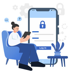 Forgot password UI with female character sitting on a sofa 