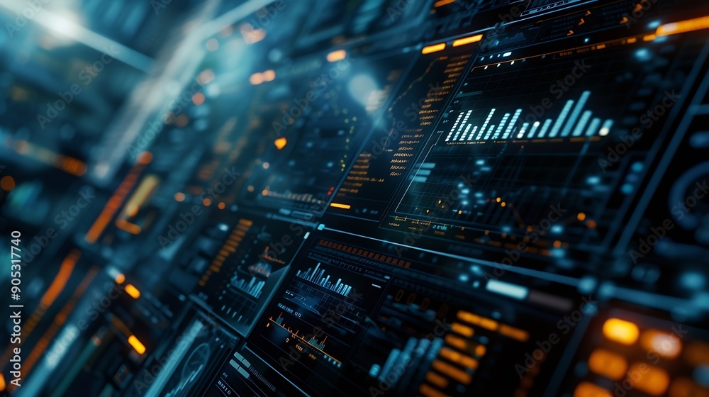 Poster Analysis data for business and data management system concept report with graph or chart and metrics connected to database Corporate strategy for finance operations sales marketing : Generative AI