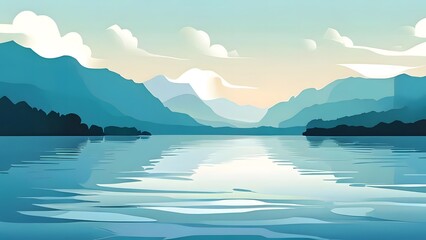 Tranquil Serene Lake with Cartoonish Mountains Background Generative AI