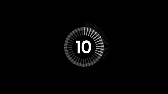 15 second countdown timer animation on black background. 4K Video