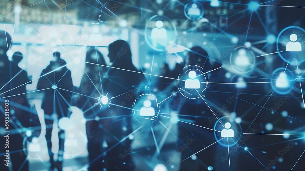 Aufkleber Communication technology  smart connection IOT and people network technology concept People using connective device to connect to the secured internet network and cloud computing serve : Generative AI