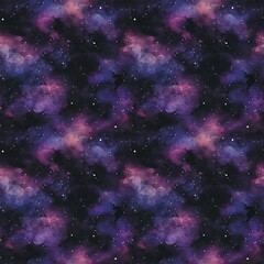 Fototapeta premium Space universe seamless pattern digital illustration. Space galaxy with stars and nebulae concept background. Cosmic creative poster. Cosmos digital illustration. AI artwork. 