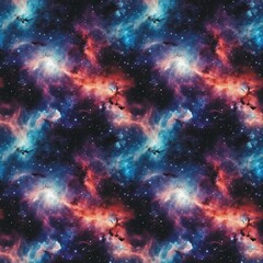 Obraz premium Space universe seamless pattern digital illustration. Space galaxy with stars and nebulae concept background. Cosmic creative poster. Cosmos digital illustration. AI artwork. 