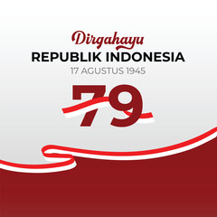 79th Indonesia Independence Day banner with red and white waving ribbon