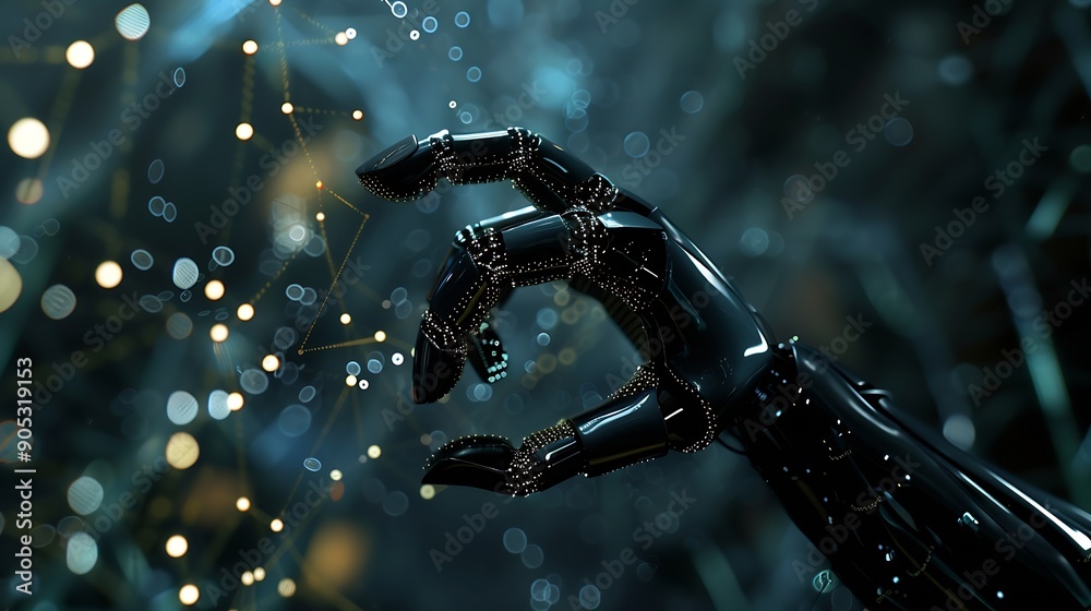 Leinwandbilder AI Machine learning Hands of robot and human touching big data of Global network connection Internet and digital technology Science and artificial intelligence digital technologies of  : Generative AI