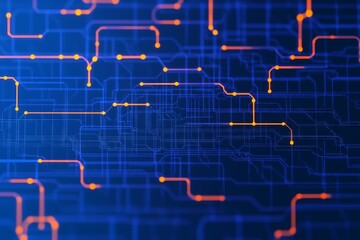 A blue and orange background with many lines and dots