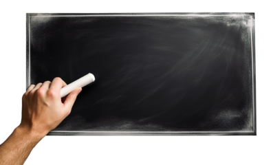 Hand writing with chalk over blackboard with copy space