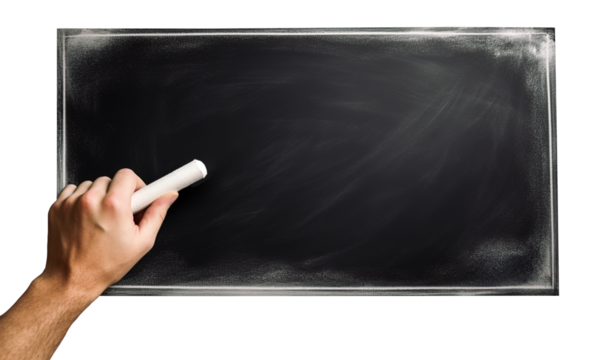 Hand writing with chalk over blackboard with copy space