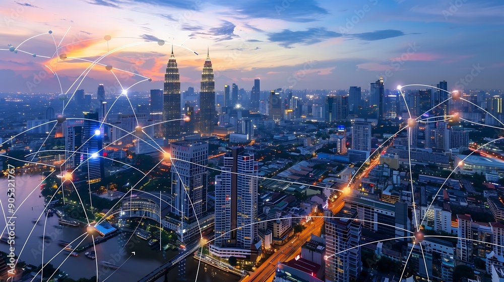Aufkleber Wireless network and Connection technology concept with Abstract background : Generative AI
