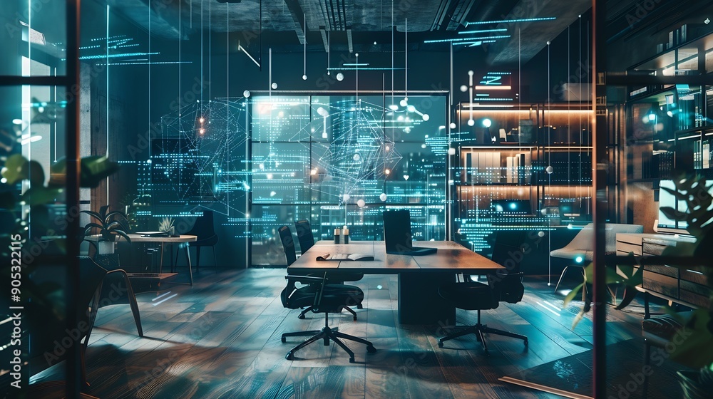 Poster Digital transformation concept Business communication network Smart office : Generative AI