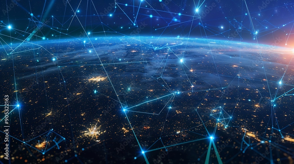 Aufkleber Imaginative visual of smart digital city with globalization abstract graphic showing connection network  Concept of future 5G smart wireless digital city and social media networking sy : Generative AI