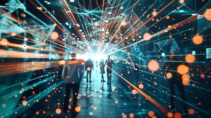 Naklejka premium Communication technology smart connection IOT and people network technology concept People using connective device to connect to the secured internet network and cloud computing serve : Generative AI