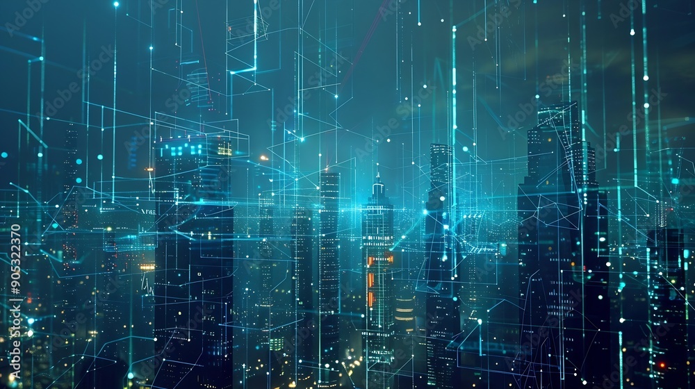 Leinwandbilder Smart city connection  dot point connect with line network technology metaverse conceptBig data connection technology Telecommunication and communication network concept : Generative AI