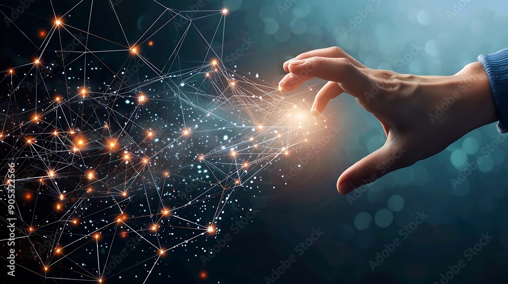 Aufkleber Digital transformation conceptual for next generation technology era AI Machine learning Hands touching the big data structure Digital data network connections Data transformation : Generative AI