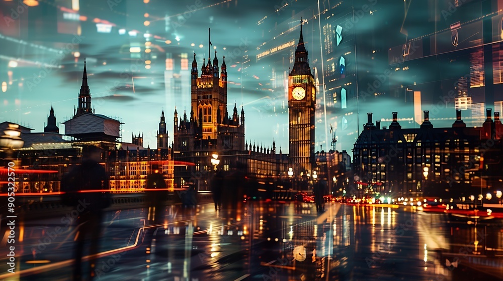 Poster abstract technology background in london for global business concept : generative ai