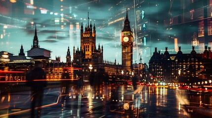 Obraz premium Abstract technology background in London for global business concept : Generative AI