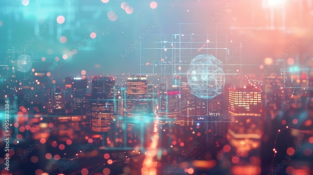 Aufkleber Global connection and the internet network modernization in smart city  Concept of future 5G wireless digital connecting and social media networking : Generative AI